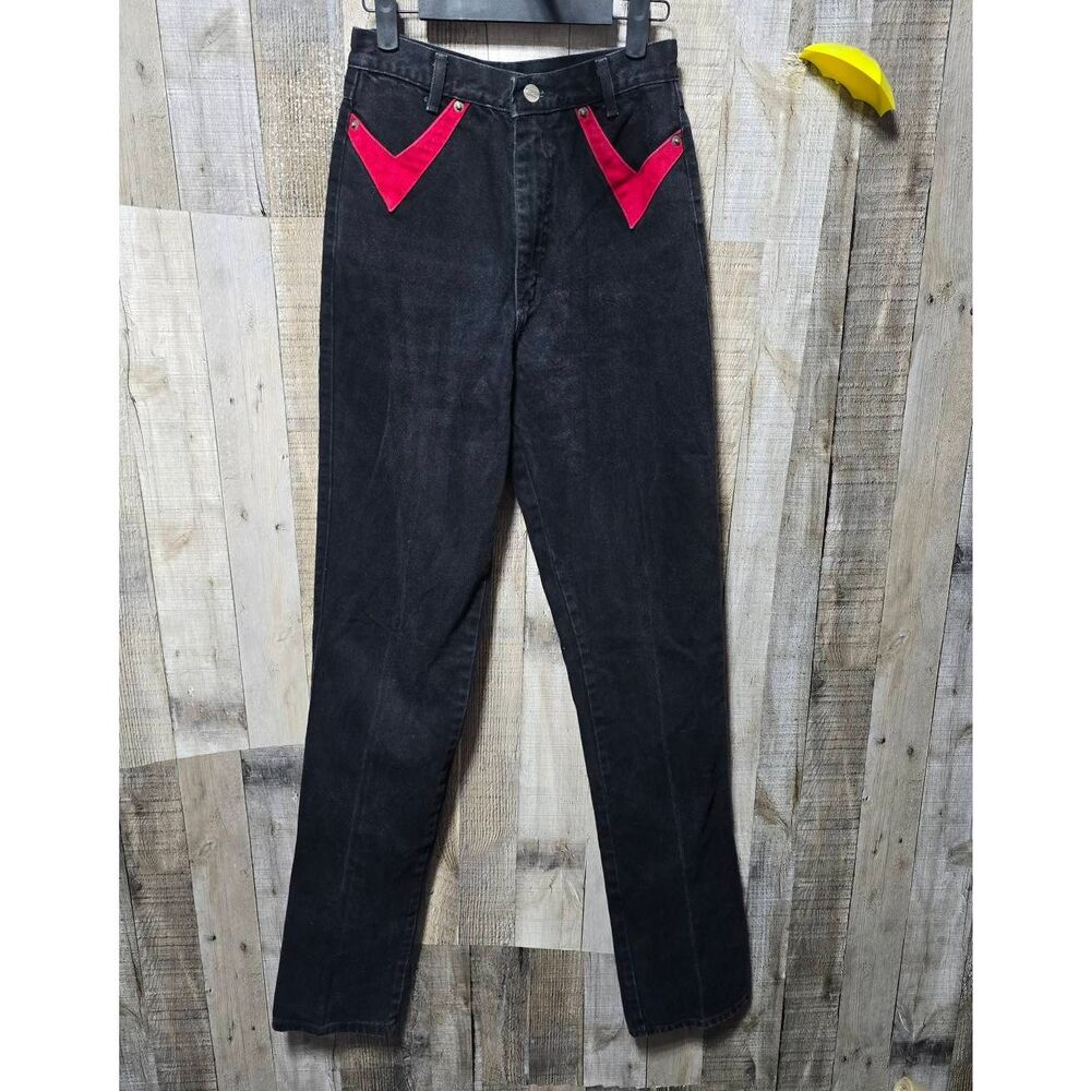 Rough Rider by Circle T Vintage 80s Black Red Mom Jeans Cowgirl Western Rodeo 5/